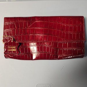 Bloomindale's Small Deep Red Leather Moc Croc Handbag